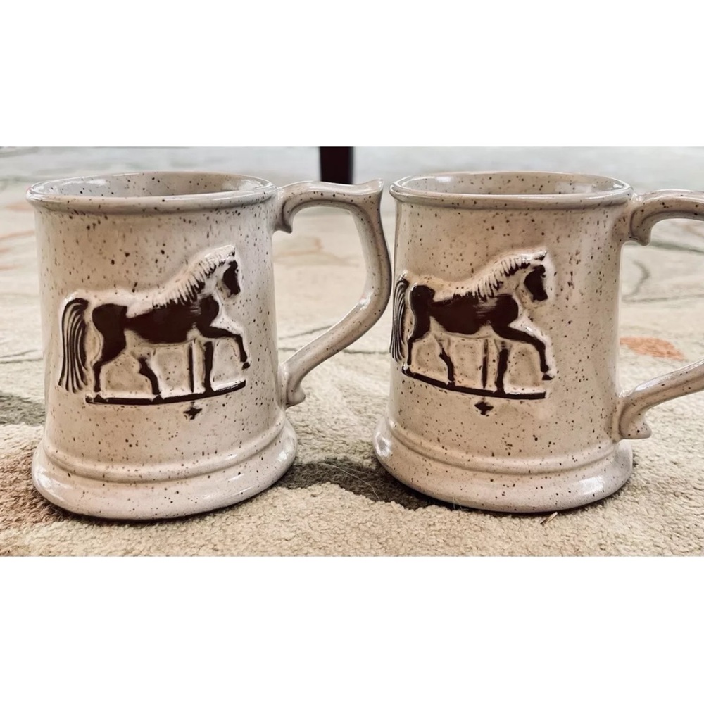 Cream and Brown Artisanal Horse Mugs for Dining